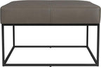 Homepop Decorative Large Square Black Metal Ottoman | Ottoman Stool for Living Room & Bedroom | Decorative Home Furniture (Pewter Gray Faux Leather)