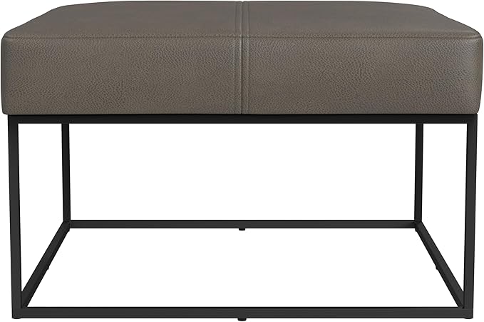 Homepop Decorative Large Square Black Metal Ottoman | Ottoman Stool for Living Room & Bedroom | Decorative Home Furniture (Pewter Gray Faux Leather)