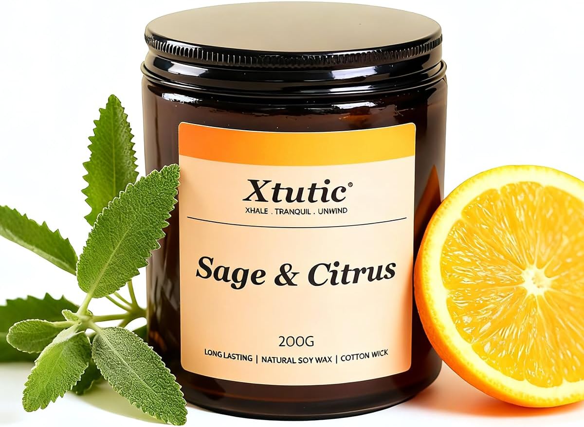 Soy Candle Gifts for Women & Men - 7oz Brown Scented Candle, 50-Hour Burn Time, Aromatherapy Jar for Home Decor, Relaxing Ambiance in Bedroom & Office(Sage Citrus)
