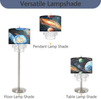 Space Planet Galaxy Lamp Shade with Acrylic Bead Droplets, Universe Drum Fabric Light Shade for Ceiling Pendant Table & Floor Lamp, Kid Boy Teen Room Decor, 11.8in