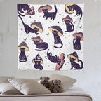 VUMIVI Funny Cat Mushroom Tapestry Retro 70s Hippie Style Cute Black Kitten Star Aesthetic Art Print Tapestry Wall Hanging for Living Room Bedroom Dorm Classroom Aesthetic Decor W60xL60in