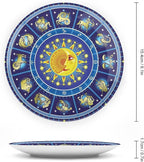 Ceramic Display Plate, Astrology Ceramic Hanging Decorative Plate, Horoscope Circle Sun Birth Zodiac Constellation, 8 Inch, Household Custom Ceramic Plate, Yellow Orange Dark Blue