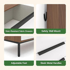 tinge Lira Premium Fabric Dresser - Solid Wooden Frame, 8 Spacious Sag-Proof Drawers with Sleek Metal Handles - Premium & Durable Storage Solution for Your Home (Dark Brown)