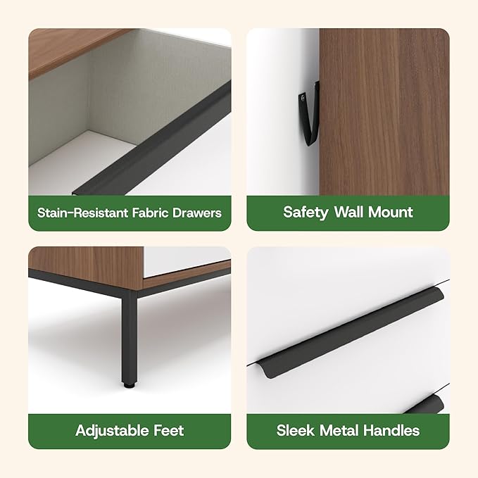 tinge Lira Premium Fabric Dresser - Solid Wooden Frame, 8 Spacious Sag-Proof Drawers with Sleek Metal Handles - Premium & Durable Storage Solution for Your Home (Dark Brown)
