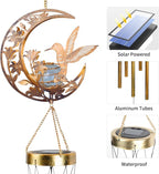 JOBOSI Moon Hummingbird Wind Chimes Decor Gifts, Solar Hummingbird Wind Chimes for Outside, Mother's Day Wind Chime Gift, Gifts for Mom, Women, Grandma, Outdoor Garden Lawn Yard Decor