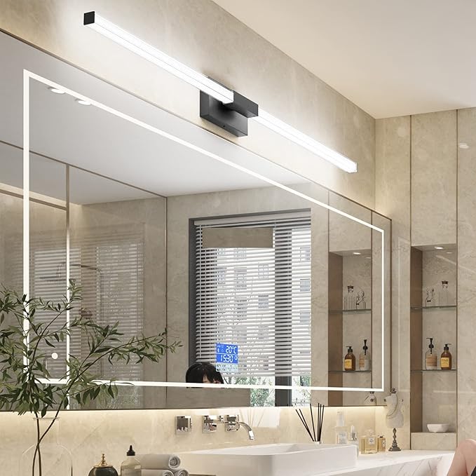 Ralbay 59inch Matte Black Vanity Light for Bathroom Lighting Bar 42W Matte Black Bathroom Wall Mounted Lighting Fixtures Over Long Mirror(5500K White Light)