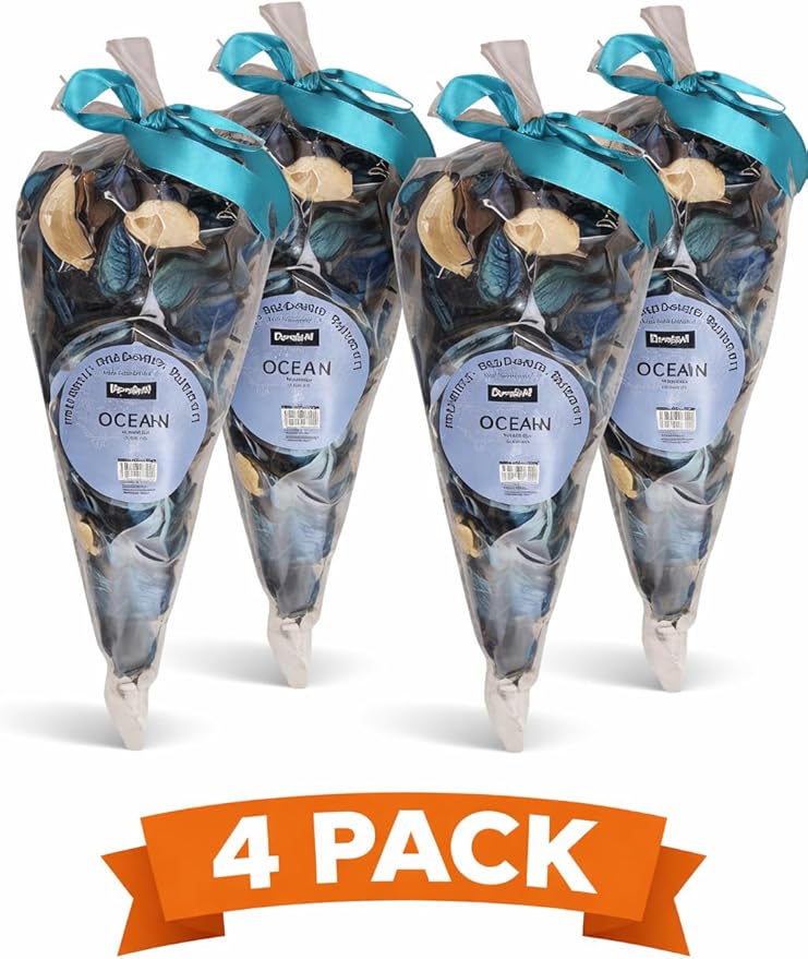 Potpourri 4 Pack Set – Dried Botanical Petals for Bowl or Vase Filler, Home Fragrance Décor – 4 Pouches, 70g Each (9.88 oz Total) (Ocean)