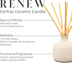 Blueme Renew Diffuser | Ivy & Rose | 5.92 Fl Oz - Refillable Wellness Diffuser, Contains Essential Oil, Sustainable, Hand Finished, Premium, Luxury Ceramic, Natural Rattan Reeds, | Small