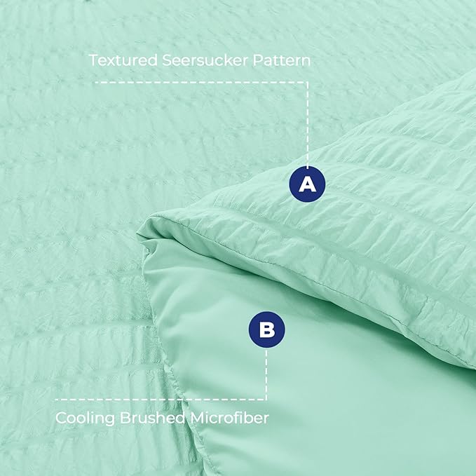 HYMOKEGE Mint Green Twin XL Comforter Set Seersucker 5 Pieces, All Season Luxury Bed in a Bag for Bedroom, Bedding Set with Comforter, Sheets, Pillowcase & Sham