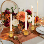 Double Sided Vintage Ribbed Taper Glass Candle Holders,Tea Candle Holder for Table Centerpieces, Wedding Decorations and Dinner Parties (Amber, 3 PCS)