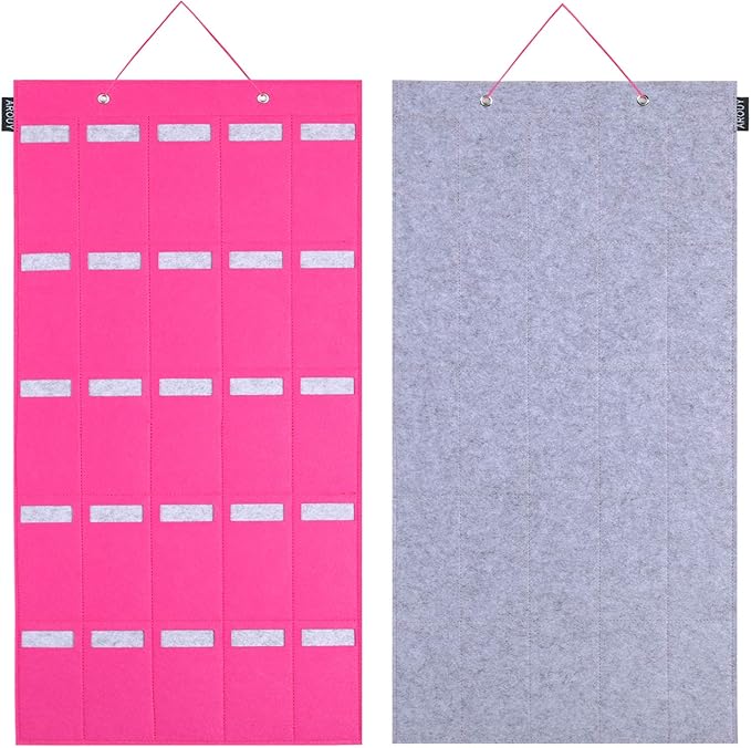 AROUY Sunglasses Organizer Storage, Hanging Wall Pocket Glasses Organizer - 25 Felt Slots Sunglass Organizers Holder Eyeglass Display with Sturdy Rope (Large, Rose)