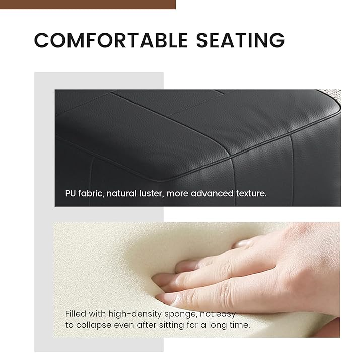 Black PU Cube Pouf Vanity Ottoman, Square Faux Leather Footrest Vanity Stool for Living Room, Bedroom, Kids Room, Comfy Floor Pouf for Home Decor