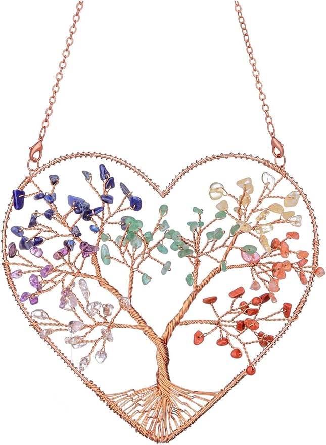 Jovivi 7 Chakra Heart Crystal Tree Hanging Ornament Healing Crystals Stones Gemstone Room Bedroom Wall Home Yoga Decor for Feng Shui Meditation Christmas Tree Ornament