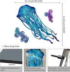 LiveInUrban Coastal Wall Art Jellyfish Metal Wall Sculptures, Ocean Beach Themed Metal Hanging Home Decoration 3PCS 15.5"x11.8"