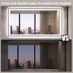 60x28 LED Bathroom Mirror for Wall - Black Aluminum Framed (Front and Backlit), Anti-Fog Vanity Mirror with Lighting, Stepless Dimmable, 3 Colors Smart Design (Horizontal/Vertical)
