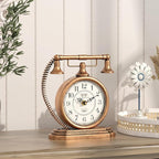 Vintage Table Clock, Desk and Shelf Decor Clock, Gold Antique Telephone Style Mantel Clocks, for Living Room, Farmhouse, Bedroom, Bedside, Gift (7.3" H x 7.3" W)