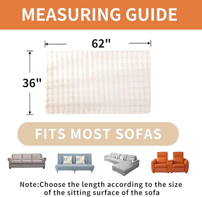 Waterproof Dog Bed Cover Non Slip Couch Covers for Dogs Washable Soft Faux Fur Sofa Cover Couch Covers for 2 Cushion Couch Sofa Pet Friendly (Off White)