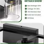 Bathroom Vanity Light Fixture, 4-Light Modern Black Vanity Light Fixtures with Clear Glass Shade, Matte Black Bathroom Light Fixtures Over Mirror, Rustic Restroom Lighting Fixtures
