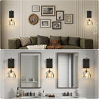 Crystal Brass Dome Wall Sconce - Luxury Matte Brushed Lighting Fixture with K9 Crystals Cloche - Set of 2 Modern Black Sconces - Dimmable Indoor Hanging Light for Bathroom Bedroom Living Room Stair