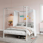 SHA CERLIN Canopy Bed Frame Full Size/Mattress Foundation with Metal Slats Support/No Box Spring Needed/Easy Assembly/White