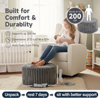 Tiita Round Stuffed Pouf Ottoman, Stripe Faux Fur Poufs with Foam Chunk Filling, Furry and Fluffy Pouf 21×21×12 inch Foot Stool Storage Ottoman,Puff Office Foot Rest for Couch Living Room, Grey