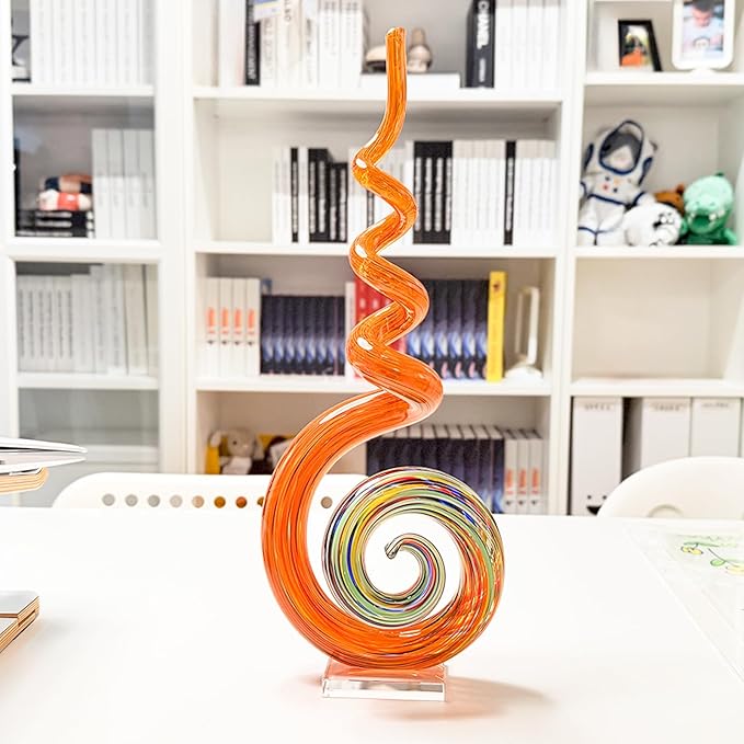 15" Tall Hand-Blown Murano-Style Glass Sculpture Statues Art Ornament Statue Figurines Home Decor Accent Piece Coastal Ocean Nautical Home Decor,Shelf,TV Stand,Tabletop Centerpieces,Wonderful Gift