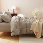 CozyLux Queen Comforter Set Khaki, 7 Pieces Pintuck Bed in A Bag, Premium Khaki Comforter Queen Size, Pinch Pleat Bedding Sets with Comforter, Sheets, Pillowcases & Shams