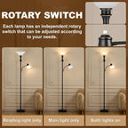 71'' Torchiere Floor Lamps for Living Room, Tall Floor Lamp for Bedroom with Adjustable Angle Arc Reading lamp, Modern Standing lamp with Glass Shade, Knob Switch, Bulb Included, Black