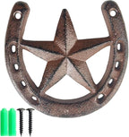 RONYOUNG Cast Iron Horseshoe with Star Wall Decor, Medium Horseshoe Durable Cast Iron for Indoor Or Outdoor