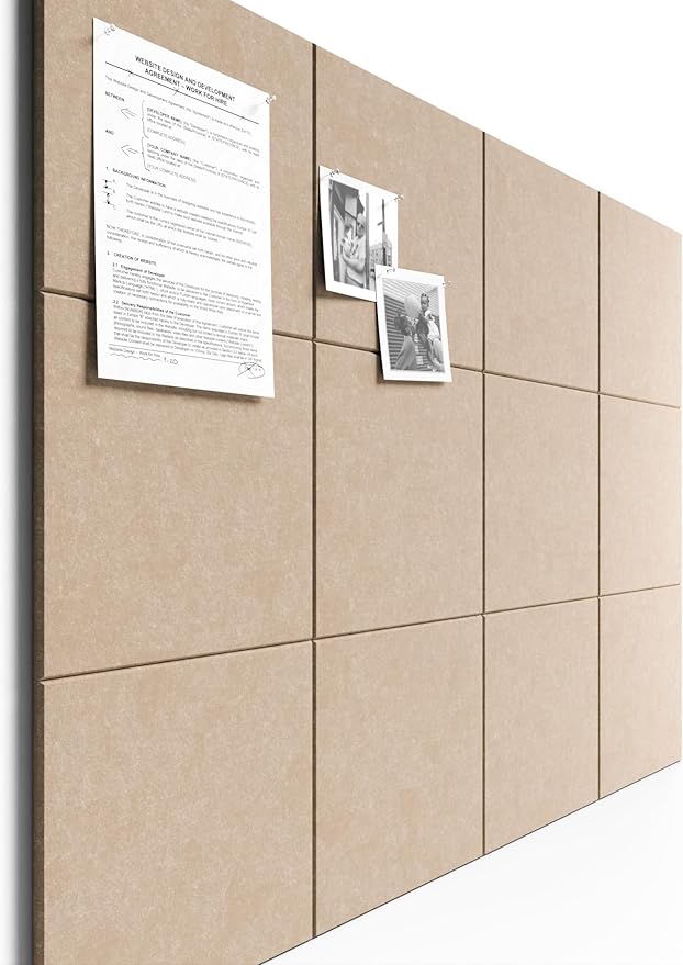 Bumusty Large Cork Board 48" x 36" Alternative - 12 Pack Felt Wall Tiles with 70 Safe Removable Adhesive Tabs, 30 Pushpins, Cork Boards for Walls Pin Board Bulletin Board Office Decor (Taupe)