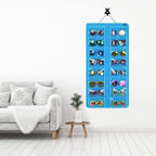 AROUY Sunglasses Organizer Storage, Hanging Dust Proof Wall Pocket Glasses Organizer - 16 Felt Slots Sunglass Organizers Holder with Metal Hook and Sturdy Rope (Dust Proof, Light Blue)