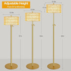 Gold Floor Lamps for Living Room Rattan Boho Floor Lamp with Remote Control,Dimmable Wicker Floor Lamps with 3 Color Temperature Modern Standing Lamp Brass Tall Floor Lamp for Bedroom Corner
