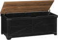Large Toy Chest, 47.2" Wooden Toy Box with 2 Safety Hinges, Farmhouse Style Storage Bench, Blanket Storage Chest for Living Room, Entryway, Bedroom, Black+Walnut SCHZ18601