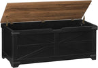 Large Toy Chest, 47.2" Wooden Toy Box with 2 Safety Hinges, Farmhouse Style Storage Bench, Blanket Storage Chest for Living Room, Entryway, Bedroom, Black+Walnut SCHZ18601
