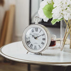 NIKKY HOME Vintage Table Clock with Handle, Shelf Desk Top Clock Battery Operated Rustic Design, Chic Home Decor for Fireplace Mantel, Desktop, Countertop, Distressed White