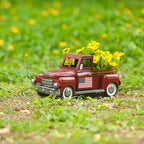 Vintage Red Truck Christmas Decor,Farmhouse Metal Trucks Planter, Decorative Americana Tabletop Storage,Patriotic Table Centerpiece Decorations