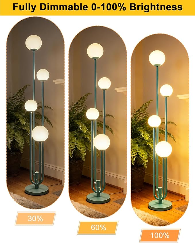 Lightdot Green Globe Floor Lamp 4-Lights Dimmable Floor Lamps 3000K Bulbs Included Unique Modern Standing Tall Lamp for Living Room/Bedroom