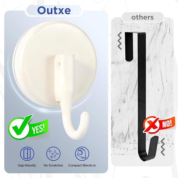 OUTXE Wreath Hanger for Front Door, Upgraded Suction Cup Reef Hook for Glass Window/Over Door, Christmas/Thanksgiving/Halloween/July 4th/Easter/Valentine/Spring/Summer/Fall (White, 2-Pack)