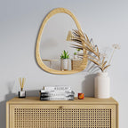 22.5" x 17.5" Irregular Wall Mirror, Natural Wooden Framed Asymmetrical Wall Mirror for Living Room Bedroom Bathroom Entryway, Modern Decorative Hanging Hook