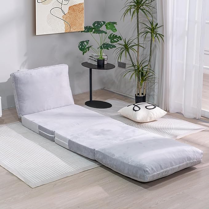 Bean Bag Chairs for Adults,Folding Sofa Bed,Floor Couch Bed, Foam Filling Fold Floor Mattress with Washable Soft Faux Fur Cover, Leisure Floor Couch for Bedroom Living Room(Cream,Single)