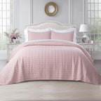 KASENTEX Queen XL Quilt Set 98"x98" – Soft Washed 3-Layer Lightweight Bedspread, Minimalist Nordic Design, All-Season Spring & Summer Quilt Set (1 Quilt + 2 Pillow Shams), Blush Pink