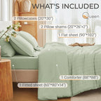 MUXHOMO 7 Pieces Queen Comforter Set, Seersucker Bed in a Bag Queen Size, All Season Luxury Bedding Set with Comforter, Flat Sheet, Fitted Sheet, Pillowcases & Shams, Light Green