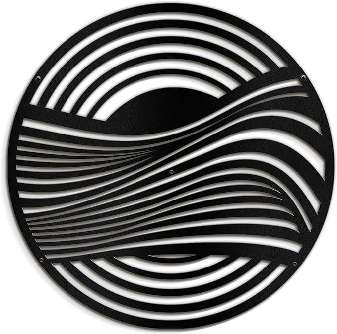 SIGNLEADER Metal Wall Art Decor Black Circle Stripes Minimalist Modern Abstract Wall Sculpture Hangings Home Decoration for Living Room, Bedroom, Bathroom, Kitchen, Outdoor - 30" Black
