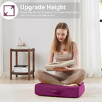 2 Pcs High Density Foam Floor Pillow - Upgraded Large Pillows Seating for Adults - Outdoor Floor Cushion with Soft Tufted Cover - Yoga Pillows for Sitting On Floor - 22 Inch Purple