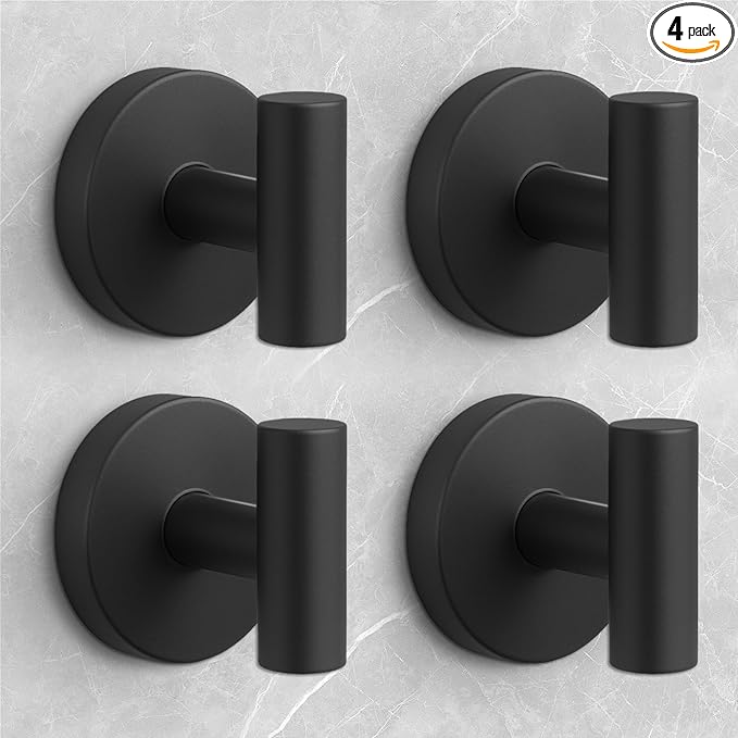 Shower Hooks for Inside Shower,No-Drill Removable&Reusable Towel Hooks for Bathroom,Heavy Duty Suction Cup Hooks for Glass Window,4 Packs(Black)