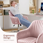 Warmiehomy Desk Chair, Velvet Office Chair for Home Office, Comfy Vanity Chair, Girl Cute Makeup Chair with Arm Rest for Bedroom Dressing Room, Pink