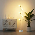 Fiqevs 5 Globe Floor Lamp for Living Room, Mid Century Modern Standing Lamp with Orb Frosted Glass Shade and 5 LED Bulbs, Elegant Tree Tall Lamp for Bedroom Office - Antique Brass/Gold