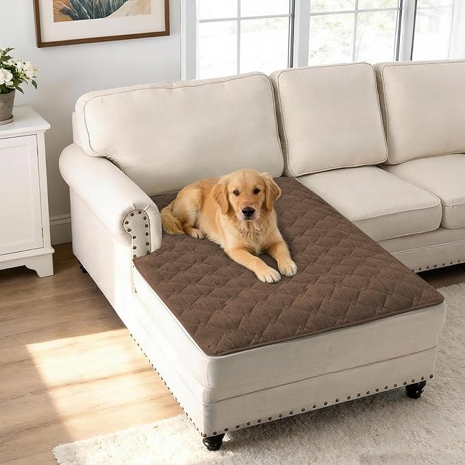 H.VERSAILTEX Couch Cover Chenille Pet Fuzzy Sofa Covers for 2 Cushion Couch Anti Slip Washable Sofa Slipcovers with Strap Soft Couch Protector Cover for Dogs Cats Kids(40" x 50",Coco Mocha)