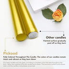 New Burning Formula Unscented Dripless 10-Inch Taper Candles Set of 12 - Gold, for Wedding, Dinner - Smokeless, Long Burning - Hand Poured, Colored Tall Candlesticks - Oro