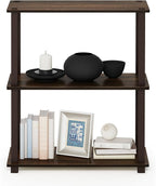 Furinno TURN-S-TUBE Storage Shelves, 3-Tier Book Shelf, Corner Shelf, Toolless Open Shelves, for Organization and Storage, Living Room, Garage, Home Office, Walnut